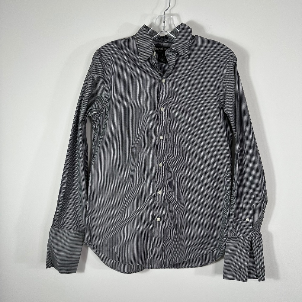 Ralph Lauren Black Label Shirt Slim Fit Long Sleeve Striped Button Front Sz 8
